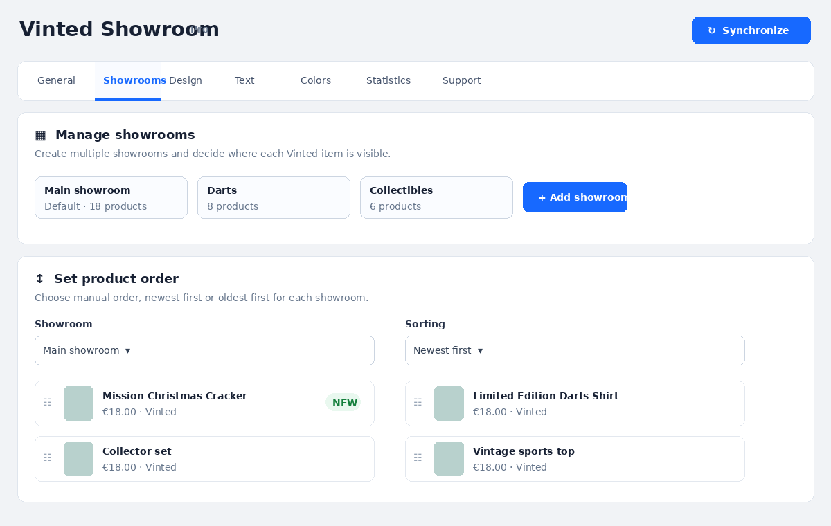 Vinted Showroom Pro multiple showrooms dashboard